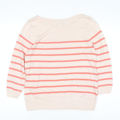 Monsoon Women’s Beige Striped Linen Blend 3/4 Sleeve Jumper Size 12