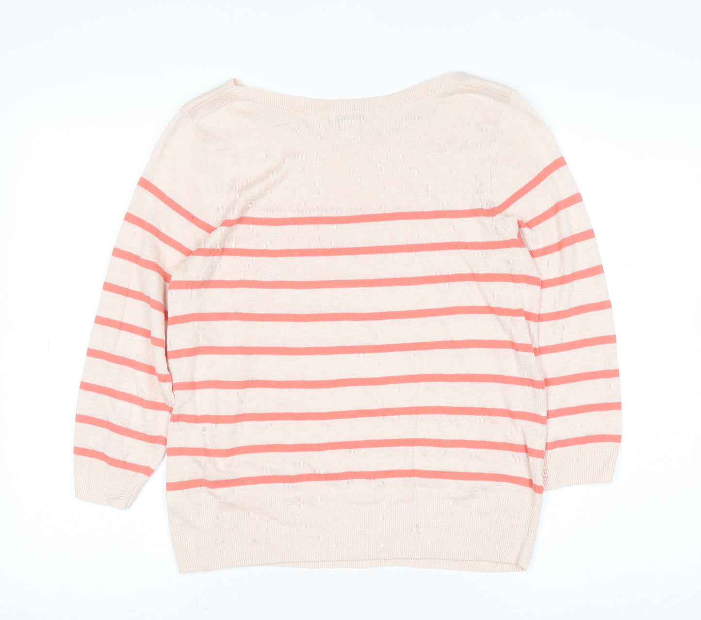 Monsoon Women’s Beige Striped Linen Blend 3/4 Sleeve Jumper Size 12