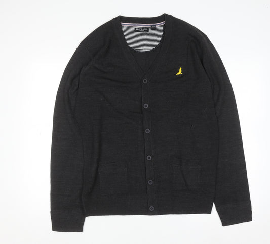 Brave Soul Men's Black V-Neck Button Cardigan Size L