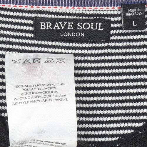 Brave Soul Men's Black V-Neck Button Cardigan Size L