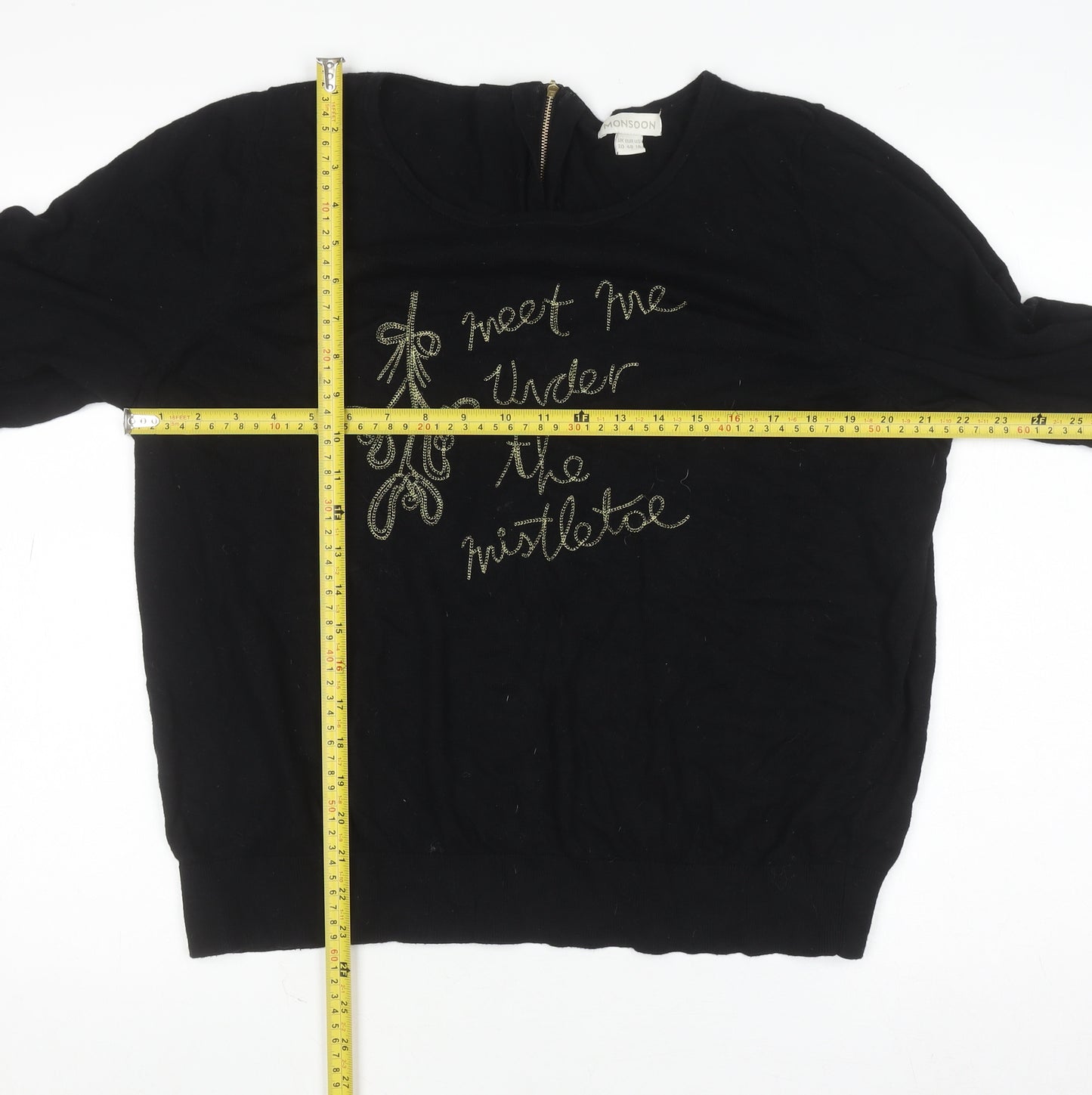 Monsoon Women's Black Christmas Jumper Size 20 Embroidered Pullover