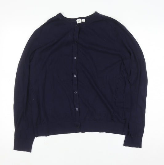 GAP Women Navy Blue Cotton Cardigan L Long Sleeve Classic Style