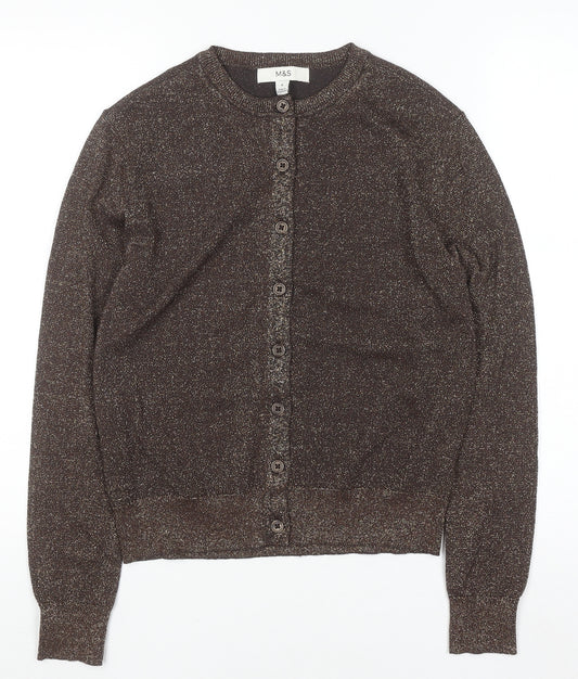 Marks and Spencer Women’s Brown Glitter Cardigan Size 8 Crew Neck