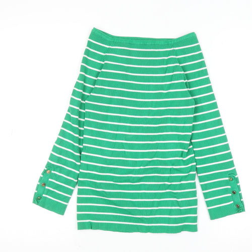 Apricot Women Green Striped Boat Neck Long Sleeve Pullover Jumper Size 12