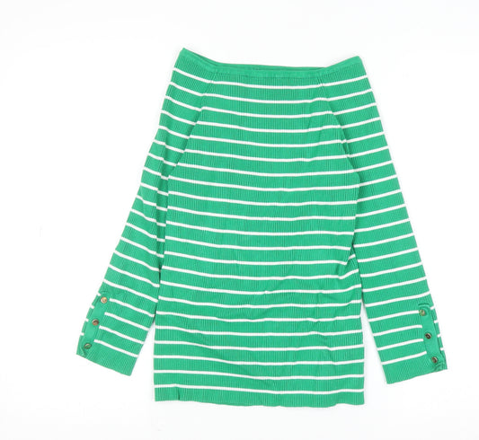 Apricot Women Green Striped Boat Neck Long Sleeve Pullover Jumper Size 12