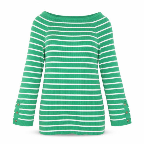 Apricot Women Green Striped Boat Neck Long Sleeve Pullover Jumper Size 12
