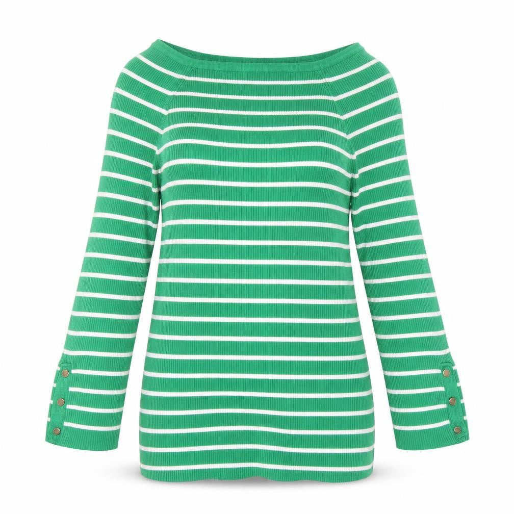 Apricot Women Green Striped Boat Neck Long Sleeve Pullover Jumper Size 12