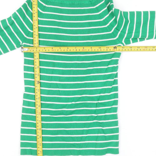 Apricot Women Green Striped Boat Neck Long Sleeve Pullover Jumper Size 12