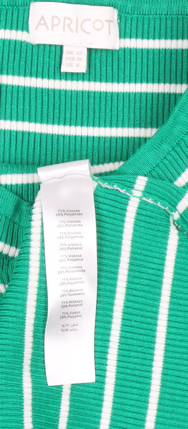 Apricot Women Green Striped Boat Neck Long Sleeve Pullover Jumper Size 12