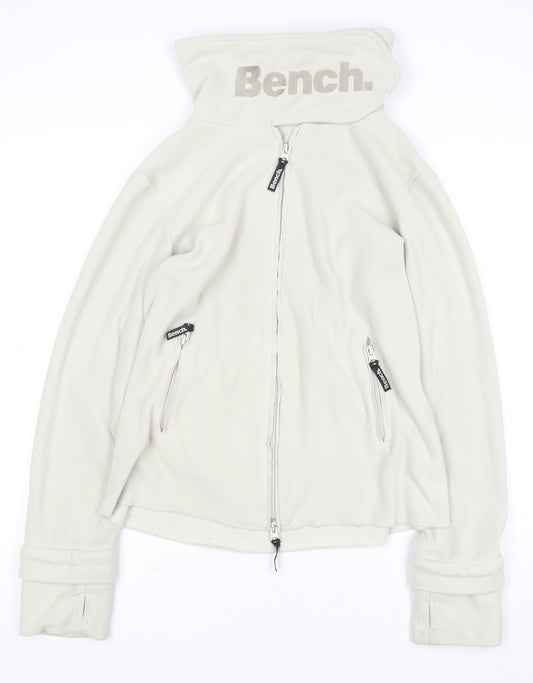 Bench Women Beige Fleece Full Zip Hoodie Size L Polyester