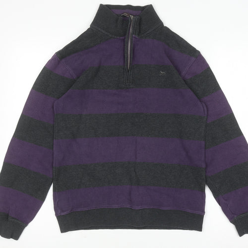 Hampton Men’s Purple Striped 1/4 Zip Cotton Jumper Size S