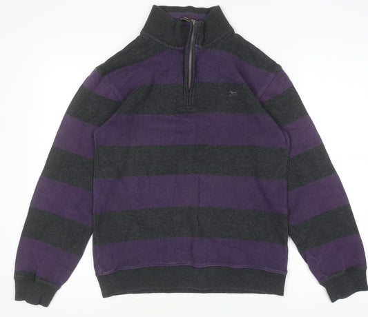 Hampton Men’s Purple Striped 1/4 Zip Cotton Jumper Size S