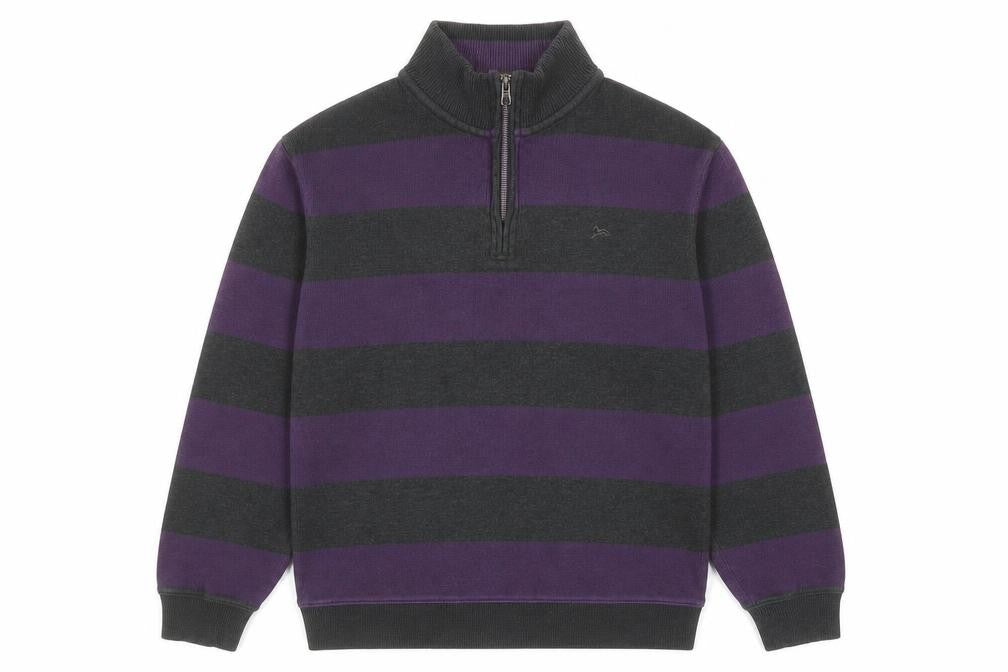 Front view of Hampton Men’s Purple Striped 1/4 Zip Cotton Jumper, size S