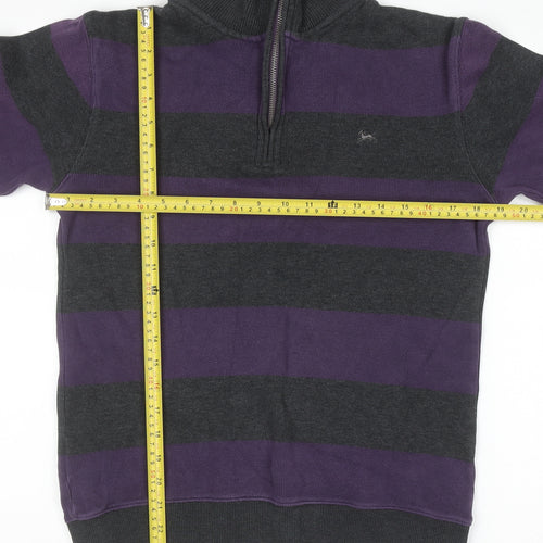 Hampton Men’s Purple Striped 1/4 Zip Cotton Jumper Size S