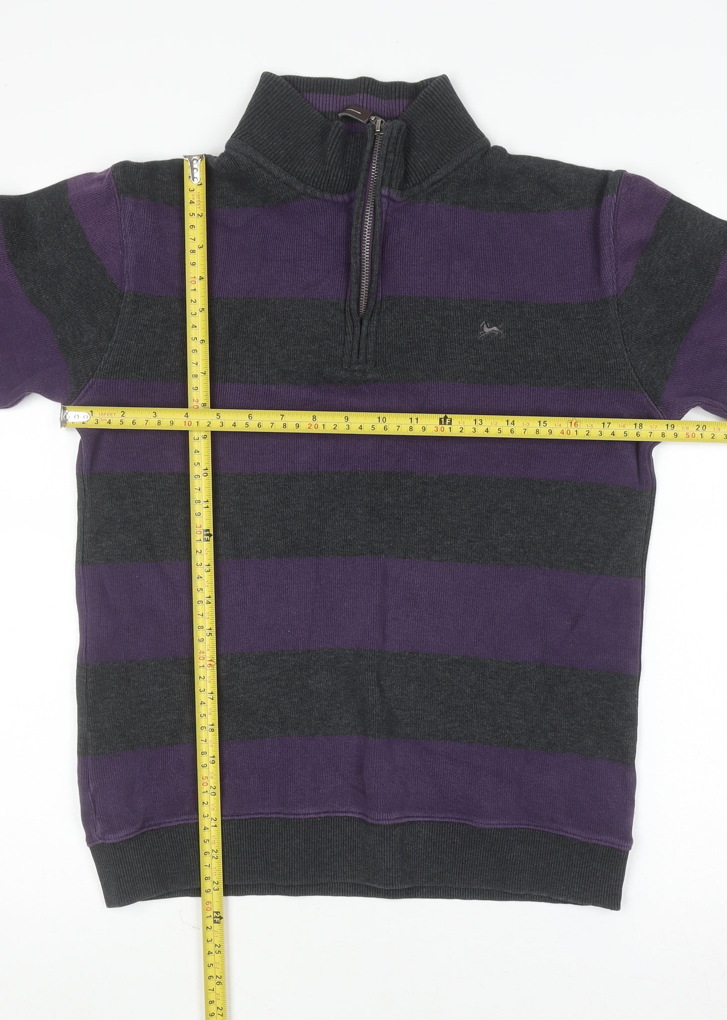 Hampton Men’s Purple Striped 1/4 Zip Cotton Jumper Size S