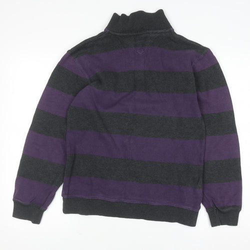 Hampton Men’s Purple Striped 1/4 Zip Cotton Jumper Size S