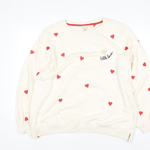 Love & Roses Womens Beige Red Heart Print Pullover Sweatshirt UK 18