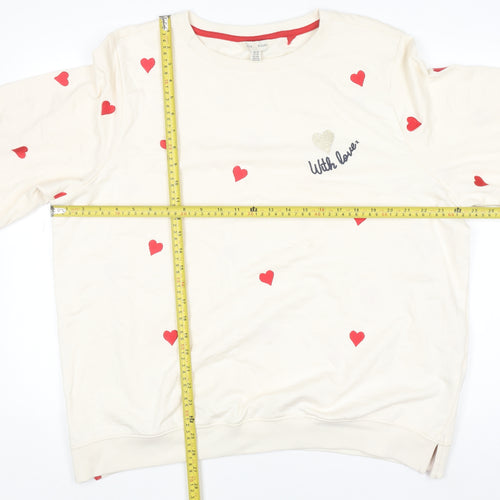 Love & Roses Womens Beige Red Heart Print Pullover Sweatshirt UK 18
