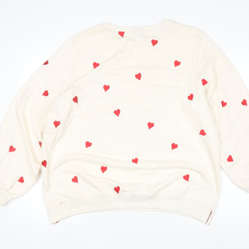 Love & Roses Womens Beige Red Heart Print Pullover Sweatshirt UK 18