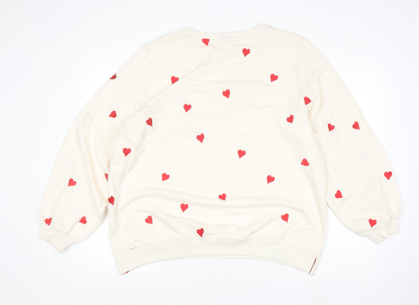Love & Roses Womens Beige Red Heart Print Pullover Sweatshirt UK 18