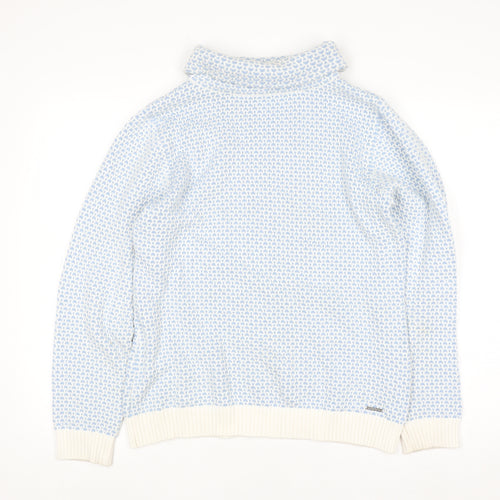 Quba & Co Women Blue White Knit Jumper Size 12 Cotton Roll Neck