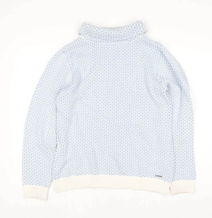 Quba & Co Women Blue White Knit Jumper Size 12 Cotton Roll Neck