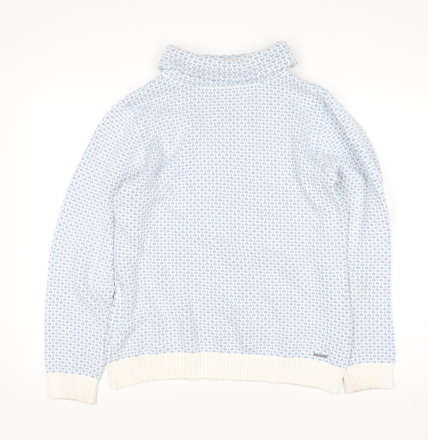 Quba & Co Women Blue White Knit Jumper Size 12 Cotton Roll Neck