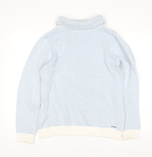 Quba & Co Women Blue White Knit Jumper Size 12 Cotton Roll Neck