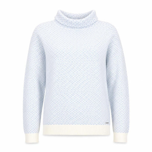 Quba & Co Women Blue White Knit Jumper Size 12 Cotton Roll Neck