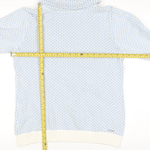 Quba & Co Women Blue White Knit Jumper Size 12 Cotton Roll Neck