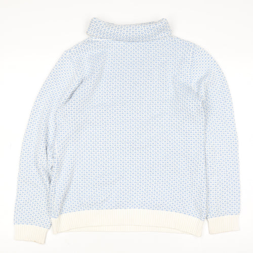 Quba & Co Women Blue White Knit Jumper Size 12 Cotton Roll Neck