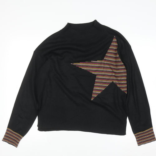 Next Women’s Black Star Mock Neck Jumper Size S Long Sleeve Knit