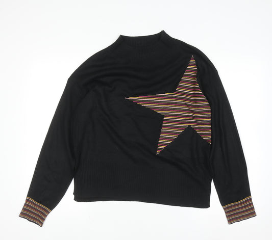 Next Women’s Black Star Mock Neck Jumper Size S Long Sleeve Knit