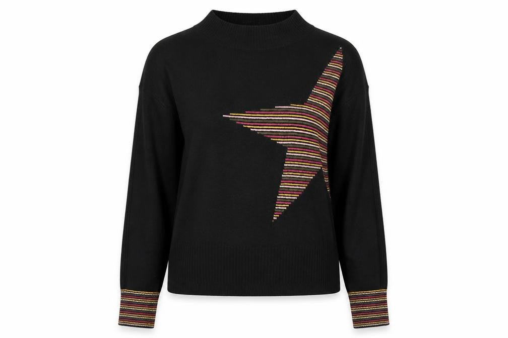 Next Women’s Black Star Mock Neck Jumper Size S Long Sleeve Knit