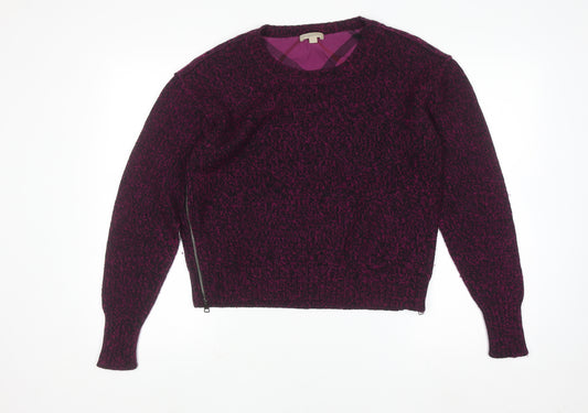 Burberry Brit Women's Purple Wool Cotton Zip Pullover Jumper Size L