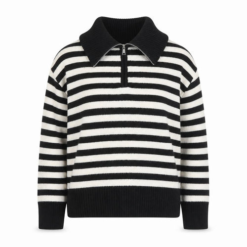 Bershka Women Black Striped Collared 1/4 Zip Knit Jumper Size 12