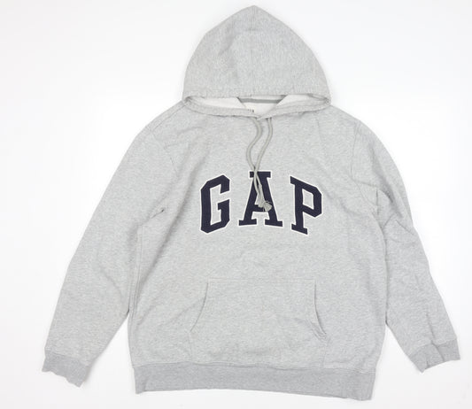 GAP Men's Grey XL Pullover Hoodie with Logo Graphic Print
