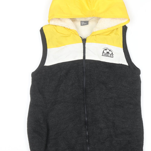 LC Waikiki Boys Yellow & Grey Hooded Bodywarmer Gilet 10-11 Years Lined Zip