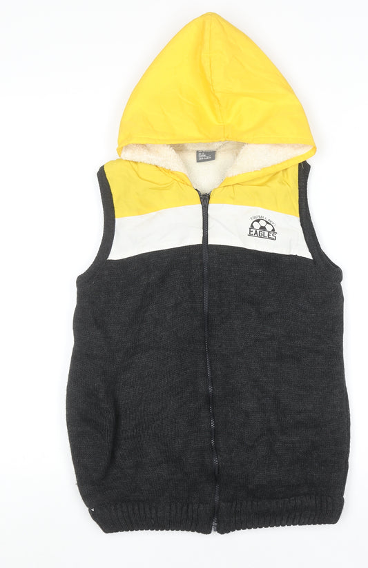 LC Waikiki Boys Yellow & Grey Hooded Bodywarmer Gilet 10-11 Years Lined Zip