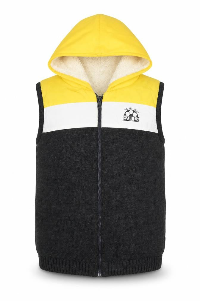 LC Waikiki Boys Yellow & Grey Hooded Bodywarmer Gilet 10-11 Years Lined Zip