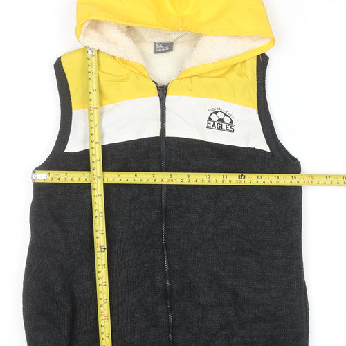 LC Waikiki Boys Yellow & Grey Hooded Bodywarmer Gilet 10-11 Years Lined Zip