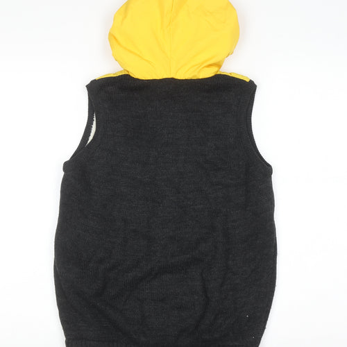 LC Waikiki Boys Yellow & Grey Hooded Bodywarmer Gilet 10-11 Years Lined Zip