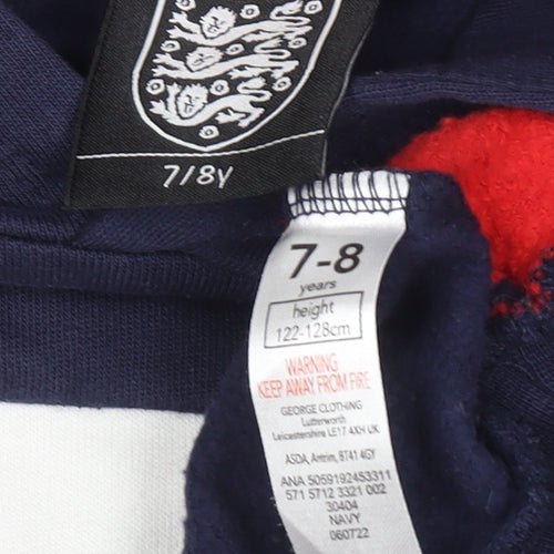 George Boys Navy Red England Hoodie 7-8 Years Pullover Cotton Blend