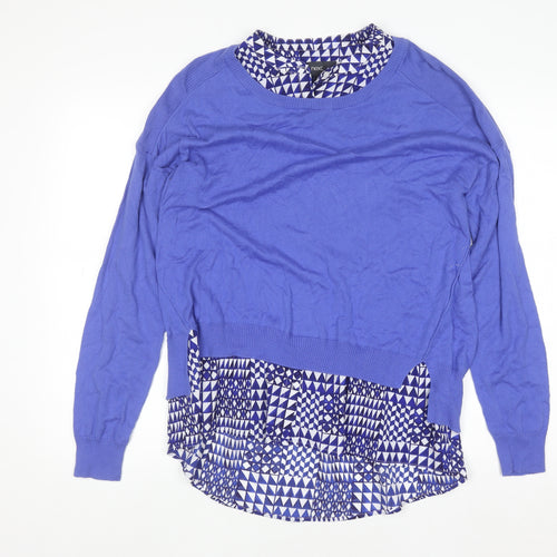 Next Womens Blue Layered Long Sleeve Geometric Blouse Size 14
