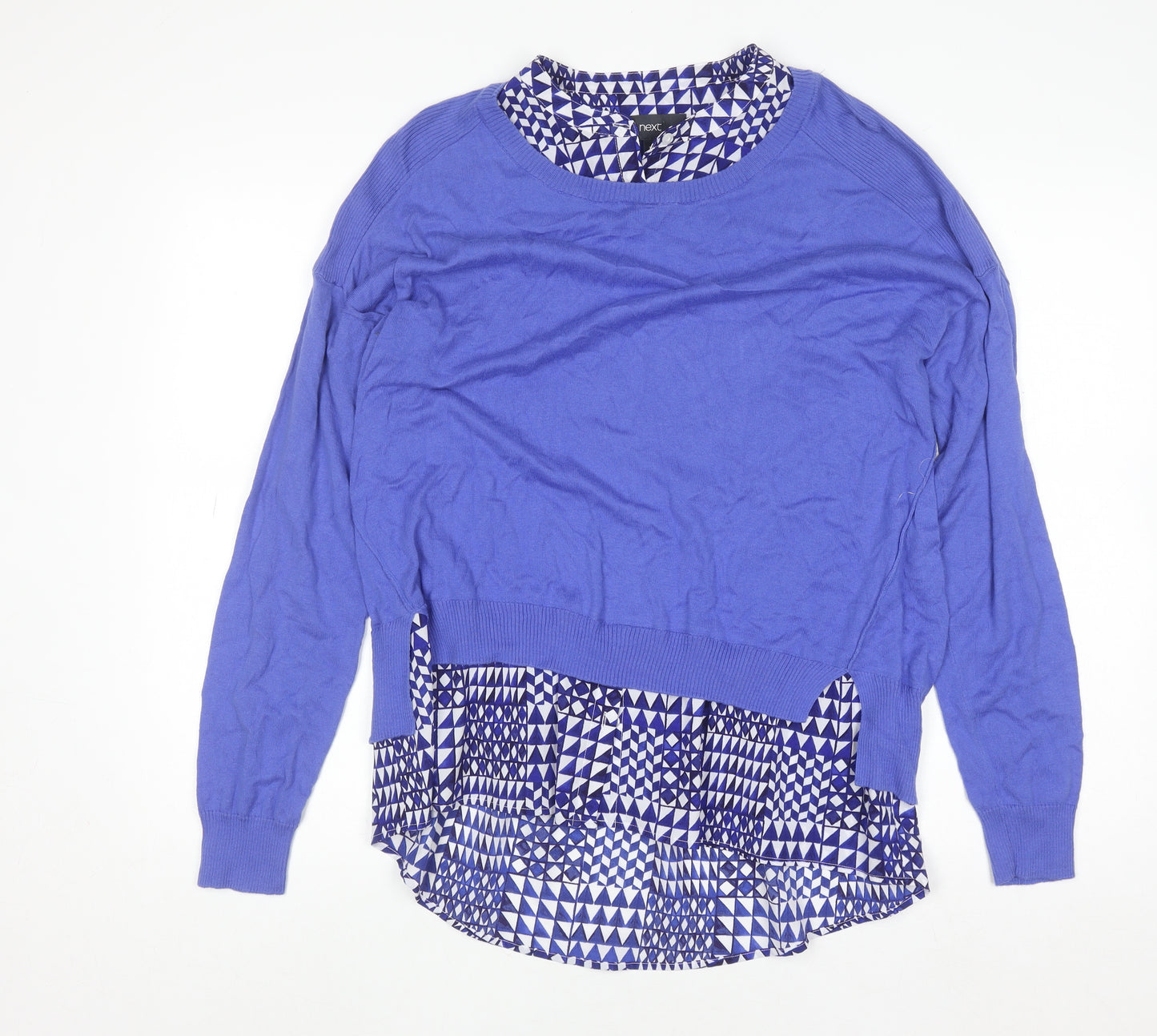 Next Womens Blue Layered Long Sleeve Geometric Blouse Size 14
