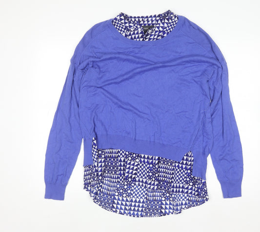 Next Womens Blue Layered Long Sleeve Geometric Blouse Size 14