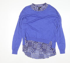 Next Womens Blue Layered Long Sleeve Geometric Blouse Size 14