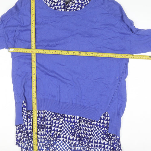 Next Womens Blue Layered Long Sleeve Geometric Blouse Size 14