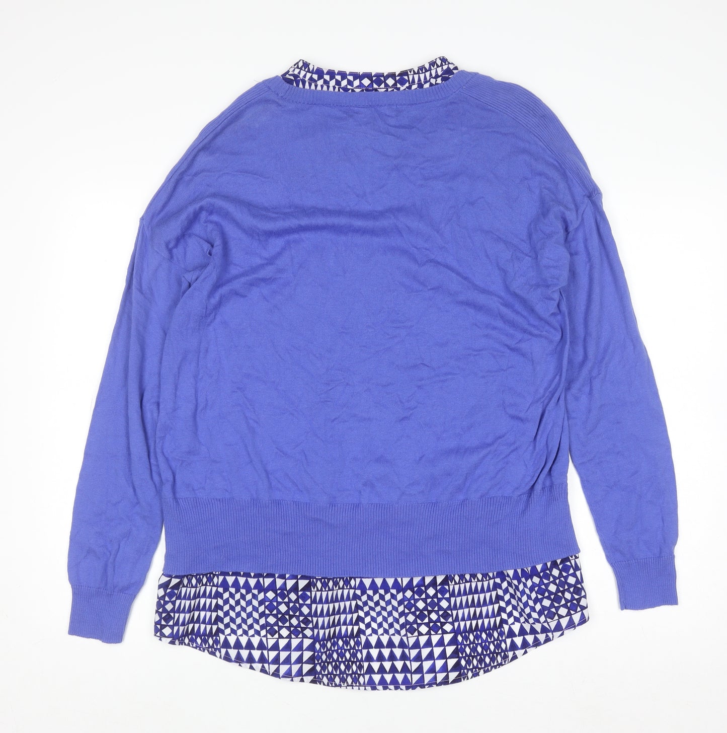 Next Womens Blue Layered Long Sleeve Geometric Blouse Size 14