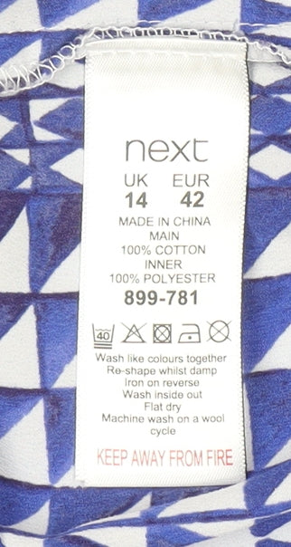 Next Womens Blue Layered Long Sleeve Geometric Blouse Size 14